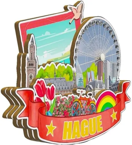 Miniatura 2 de Imán de la Haya Países Bajos para nevera de madera 3D Monumentos de viaje coleccionables, recuerdos decorativos hechos a mano -4031