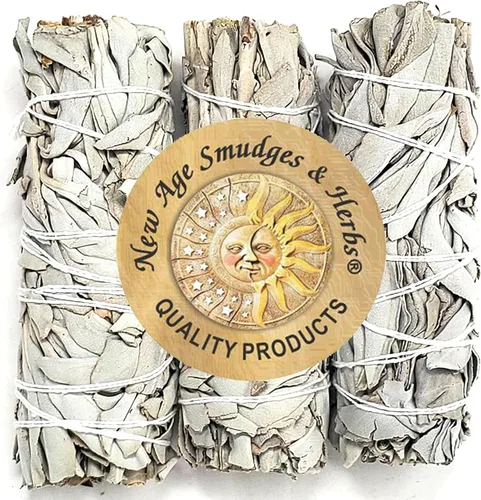 (Paquete de 3) - New Age Smudges & Herbs - Incienso Premium de Salvia Blanca de California de 4 Pulgadas de Largo. Incienso para Limpieza del Hogar,