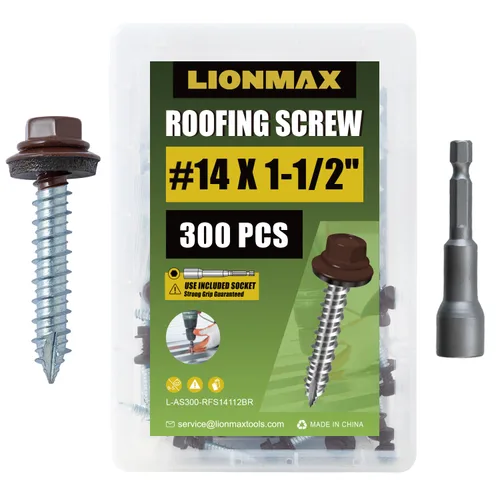 Miniatura 11 de LIONMAX Tornillos de metal para techos #14 x 1-1/2 pulgadas, 300 unidades, tornillos de techo de chapa de metal pintado en negro, arandela de goma