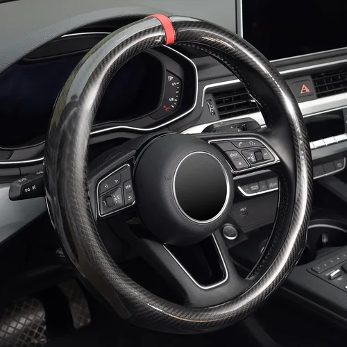 Miniatura 9 de ZHOL - Funda para volante de fibra de carbono, tamaño estándar universal de 37-38 cm, accesorios de moda y deporte para volante de coche para Negro