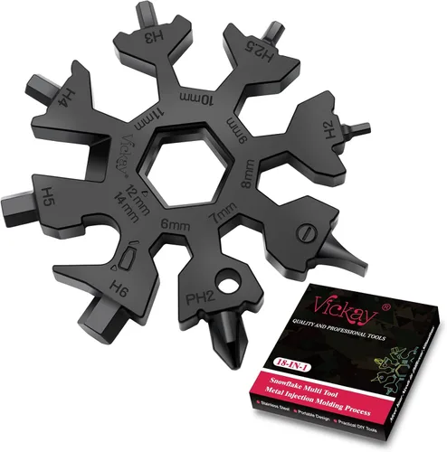 Miniatura 10 de Vickay Multiherramienta de copo de nieve 18 en 1, kit de destornillador plano Phillips, llave/abridor de botellas, equipo de campamento EDC, regalos