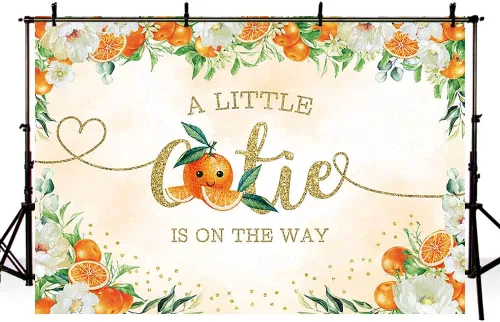 Miniatura 4 de AIBIIN Telón de fondo naranja de 7 x 5 pies para baby shower con texto en inglés "A Little Cutie is on the Way" (Un pequeño cutie is on the way)
