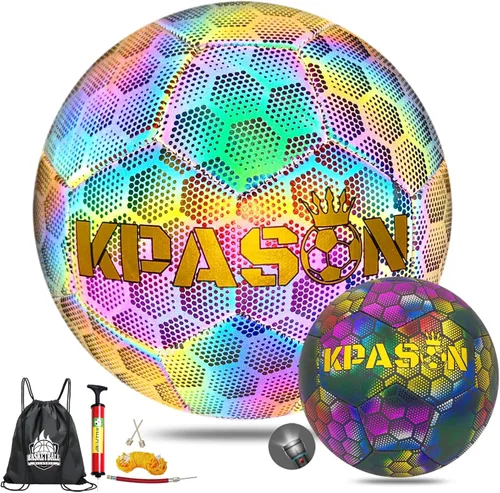 Soccer Ball, Holographic Reflective Glowing Soccer Ball Size 4/5 for Men Women Training, with Pump and Carry Bag Varios colores