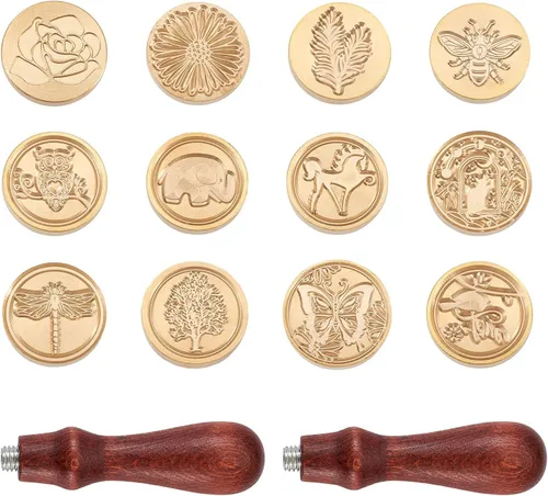 Miniatura 10 de Elecrelive - Juego de sellos de cera, 12 piezas con diseño de constelaciones, cabezas de sellado con 2 piezas de mango de madera de haya