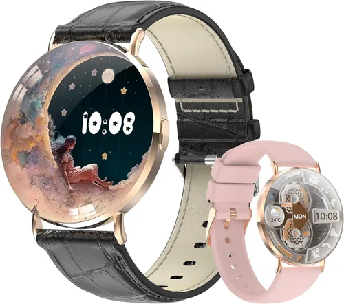 Relojes inteligentes ultrafinos para mujer (llamada/2 bandas/todo metal), 1.614 in, pantalla ultra clara AMOLED de 1.32 pulgadas, rastreador de