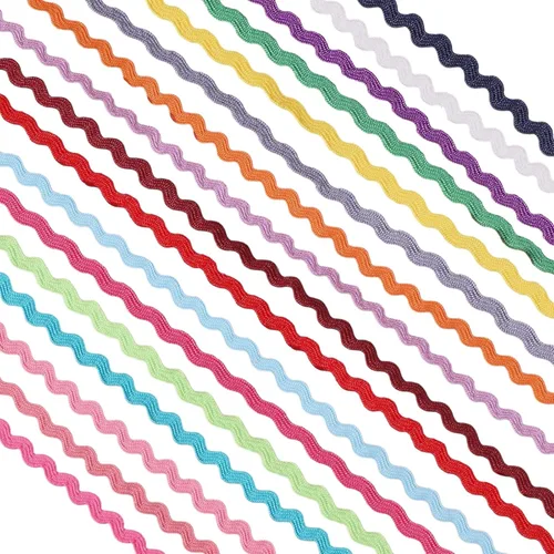 GLOBLELAND 34Yards 17Colors Mini Rick Rack Fringe Trim Ribbon Tiny Wave Bending Sewing Lace Trim Ribbon para muñeca Ropa Coser Artesanía Suministro