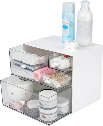 Miniatura 17 de Organizador de escritorio para manualidades y almacenamiento con 7 cajones planos, accesorios de escritorio de plástico apilables y organizador