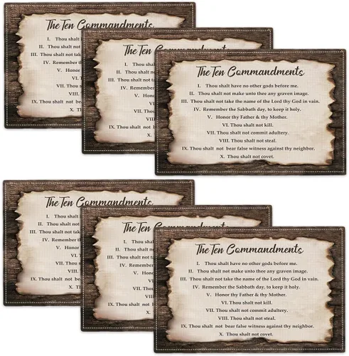 Miniatura 28 de Juego de 4 manteles individuales de los 10 mandamientos, manteles religiosos de los 10 mandamientos lavables de doble cara para cocina, comedor