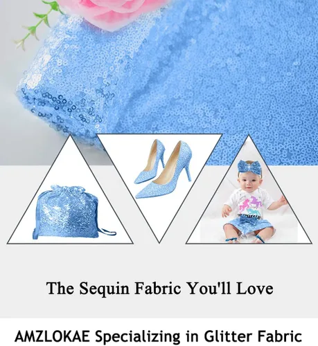 Miniatura 5 de AMZLOKAE The Yard - Cortina de ducha de tela de lentejuelas azul bebé, tela con purpurina, forro de tela por yarda para ropa, material de costura