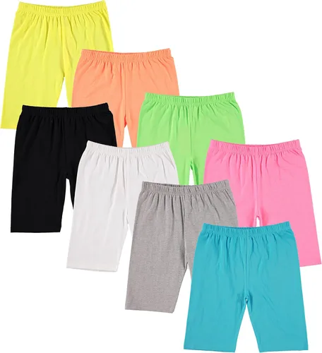 Pink Angel Pantalones cortos de bicicleta de algodón y elastano para niños y niñas, pantalones deportivos lisos de baile, paquete de 8, colores