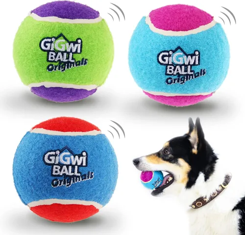 Gigwi Pelota de tenis chirriante para perros, pelota interactiva para perros pequeños y medianos, juguete de goma colorido y de rebote alto de 2.5