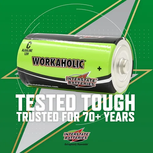 Miniatura 3 de Interstate Batteries Batería alcalina C Cell (12 unidades) Baterías multiusos de alto rendimiento de 1.5 V - Workaholic (DRY0080)
