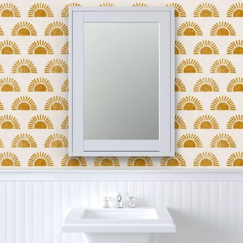 Miniatura 9 de Papel tapiz autoadhesivo para despegar y pegar, estampado de bloques bohemios, sol sol en naranja dorado, papel tapiz extraíble personalizado por