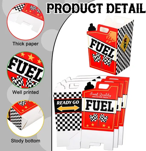 Miniatura 3 de Colarr Paquete de 12 cajas de combustible de carreras con temática de carreras, cajas de bandera a cuadros en blanco y negro, caja de palomitas