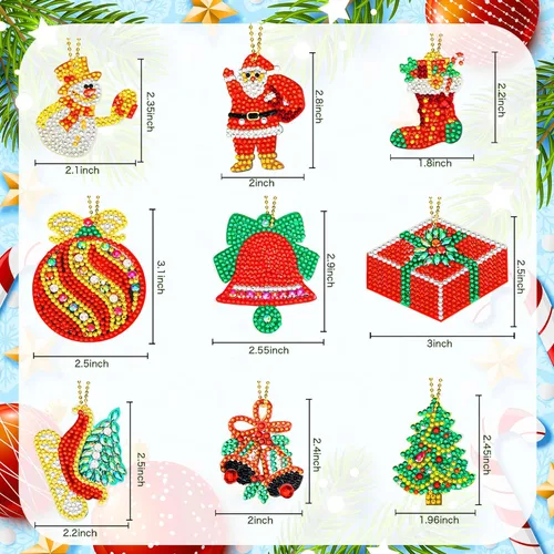 Miniatura 2 de Hicarer 9 piezas de adornos de Navidad de doble cara 5D DIY pintura de diamantes de Navidad kits de llaveros para adultos DIY llavero arte colgante
