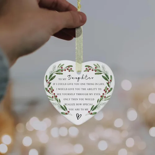 Miniatura 3 de Adornos de Navidad para hija 2026, adorno de Navidad para siempre, el mejor regalo, cerámica de impresión de doble cara con caja de regalo y cinta