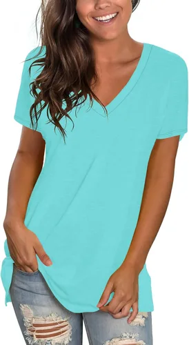 Miniatura 30 de Sipaya - Camiseta de mujer con cuello en V, básica, de ajuste suelto, manga corta, estilo casual