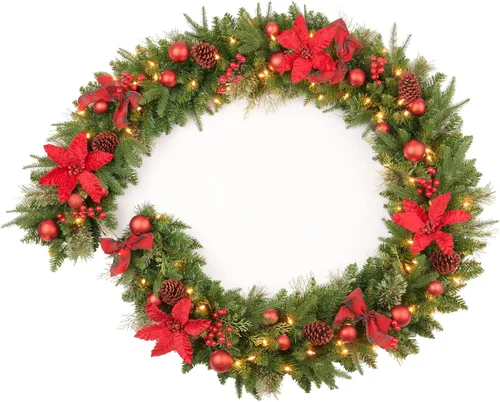 Miniatura 13 de Guirnalda de Navidad preiluminada de 9 pies con 50 luces LED, funciona con pilas, decoración de vacaciones, escaleras, pared, manto de puerta, Verde