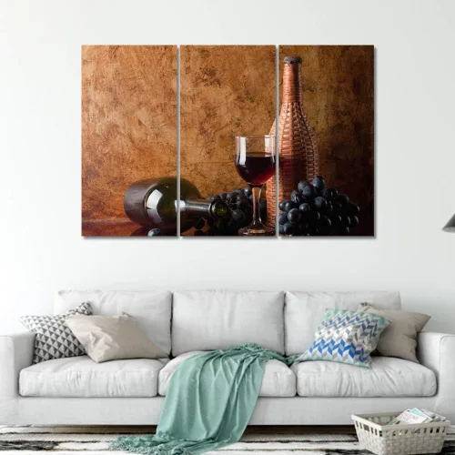Miniatura 62 de Obra de arte para paredes del hogar, 3 paneles de letras de vino tinto, pinturas de corcho, impresiones HD, arte de pared de corcho de vino sobre