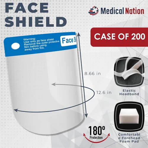 Miniatura 2 de Medical Nation Protector facial Estuche de 200 Protectores faciales de plástico transparente para mujeres, hombres y niños, anti niebla, máscara