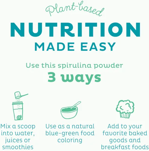 Miniatura 4 de KOS Polvo de espirulina orgánica – Certificado orgánico por USDA, 109 porciones de superalimento en polvo para batidos y jugos, algas azules verdes