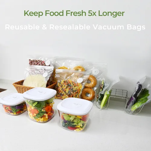 Miniatura 8 de 20 bolsas reutilizables de sellado al vacío para alimentos, compatibles con la mayoría de selladores al vacío de mano, sin BPA, bolsas Sous Vide