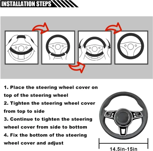 Miniatura 6 de LAINLOY Funda para volante de automóvil de 14.5"-15", funda de cuero de microfibra, decoración de volante antideslizante y transpirable, accesorios