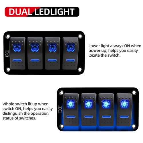 Miniatura 2 de FXC Panel de interruptor basculante de aluminio 4 bandas interruptores de palanca para tablero 5 pines encendido/apagado 2 LED retroiluminados