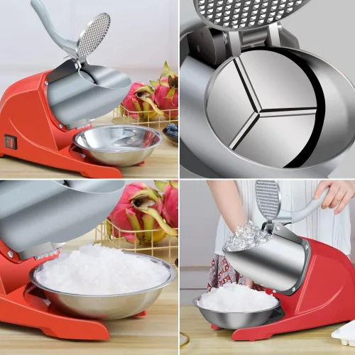Miniatura 5 de Máquina de hielo afeitado de 380 W, 3 cuchillas, 280 libras/hora, máquina de afeitar eléctrica de hielo, evita salpicaduras, para uso doméstico