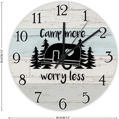 Miniatura 2 de Camping More Worry Less Camper - Reloj de pared rústico para campamento, aventuras, viajes, senderismo, relojes redondos de madera, decoración