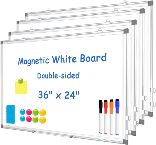 Miniatura 20 de Pizarra blanca de doble cara, marco de aluminio negro, pizarra magnética de borrado en seco de 24 x 18 pulgadas para pared, pizarra blanca montada
