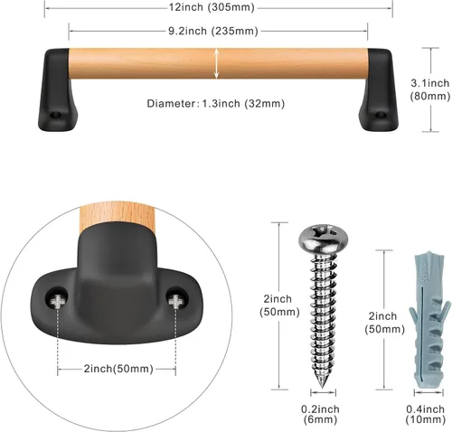 Miniatura 7 de SELEWARE Mango de seguridad para patio de recreo de 12 pulgadas, mango de agarre de madera para niños, mango de agarre para casa de juegos, casa
