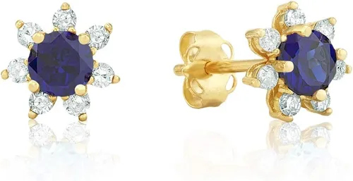 Aretes tipo dormilona de oro amarillo o blanco de 14 quilates con halo de flores de diamante para mujer con espalda a presión, piedra natal de 0.157