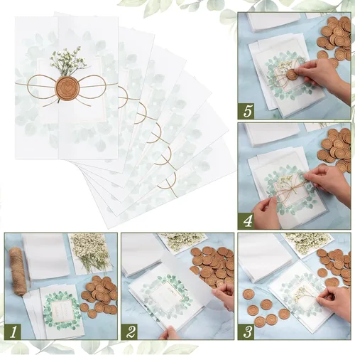 Miniatura 3 de Qilery El kit de invitación de boda incluye chaqueta de vellum preplegada para invitación de 5 x 7 pulgadas, flor seca del aliento del bebé