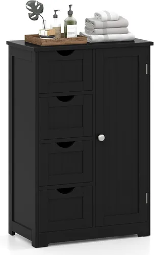 Giantex Gabinete de Almacenamiento de Baño con Cajones - Organizador de Almacenamiento de 4 Cajones con Armario, Estante Ajustable, Dispositivo