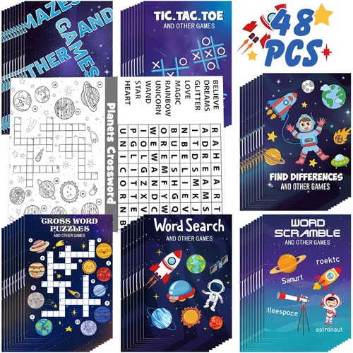 Hungdao 48 mini libros de actividades del espacio exterior, mini diversión y juegos de astronauta, actividades desafiantes incluyen laberintos,