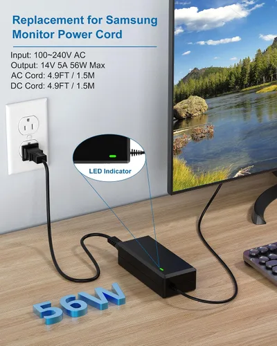 Miniatura 3 de Cable de alimentación para monitor Samsung DC 14V 4A para Samsung SyncMaster 32" 27" 24" 22" 23" 20" 19" 18" 17" 15" Pantalla LED LCD TFT Monitor TV