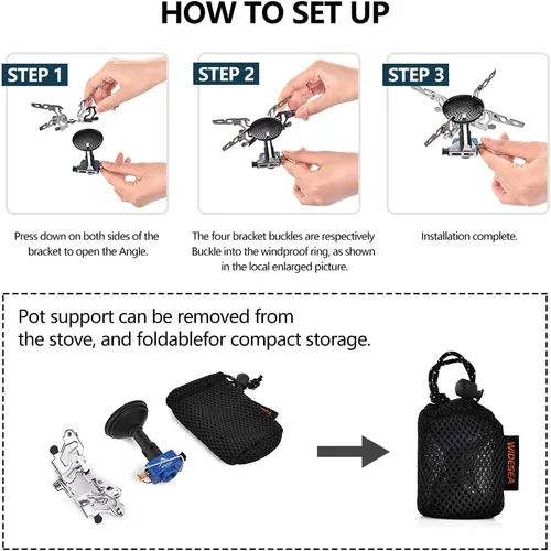Miniatura 5 de Widesea Estufa de mochilero 3300W Estufa de camping Quemador de gas portátil con Iginitor Mini Ultraligero Equipo de senderismo Equipo al aire libre