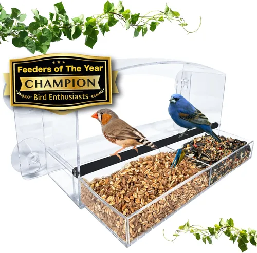 Miniatura 11 de Nature Gear Comedero acrílico transparente para pájaros para ver ventanas, resistente a la intemperie y fácil de limpiar con bandeja deslizante