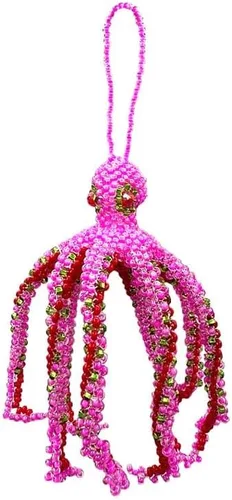 Miniatura 6 de Figura colgante de pulpo con cuentas de animales marinos, adorno de semillas de vidrio checo con cuentas colgantes, decoración hecha a mano, Verde
