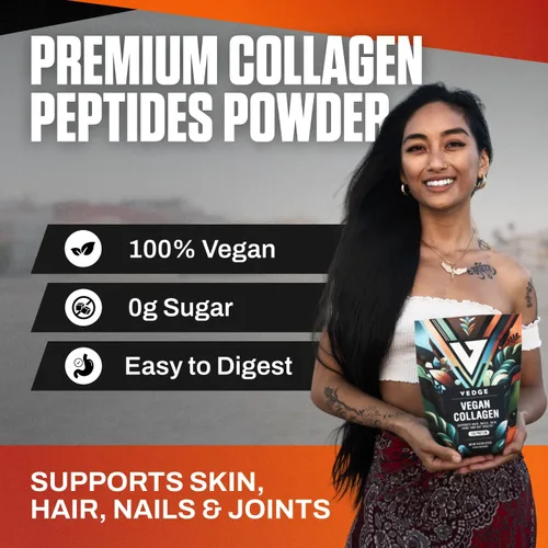 VEDGE Polvo de Colágeno Vegano - Suplemento de Colágeno a Base de Plantas para Cabello, Piel, Uñas, Articulaciones y Salud Intestinal. Péptidos de