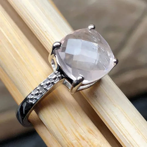Miniatura 4 de Natural 1.5ct Pink Rose Quartz, White Topaz 925 Sterling Silver Engagement Ring Size 5, 6, 7, 8, 9