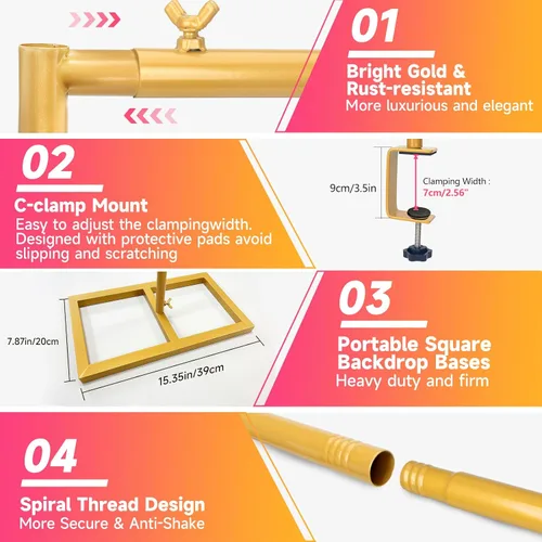 Miniatura 4 de Soporte Cuadrado para Telón de Fondo, Arco de Boda Soporte Ajustable Resistente, Soporte de Barra Sobre la Mesa con Abrazaderas, Marco de Globo