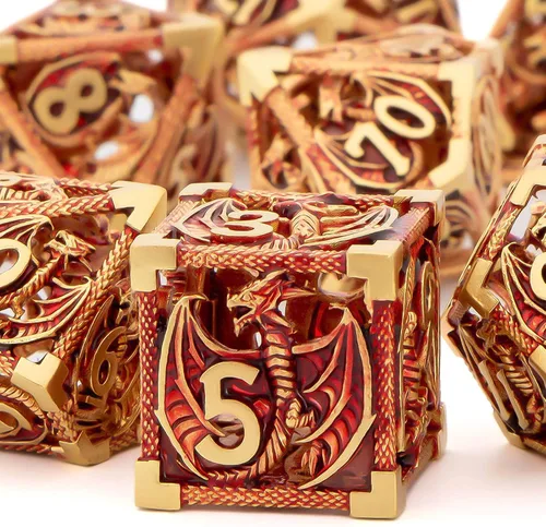 Miniatura 8 de KERWELLSI Juego de dados huecos D&D con caja de regalo, 7 dados de metal poliédrico D y D para juegos de rol, dados de dragón de mazmorra D20 D12