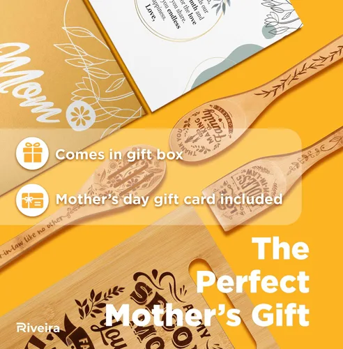 Miniatura 3 de Regalos Riveira para suegra – Cucharones de madera para cocinar como regalos para mamá y tabla de cortar para regalos de cumpleaños para mujeres
