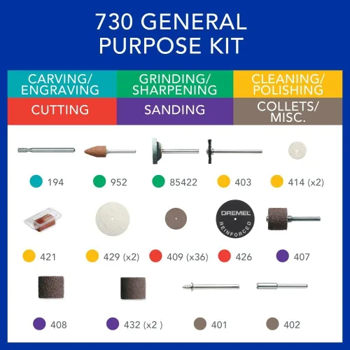 Miniatura 4 de Dremel 687-01 Kit de accesorios de herramientas rotativas multiusos de 52 piezas, incluye una broca de tallado, tambores de lijado, piedras