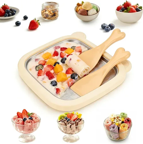 Máquina de helados enrollada mejorada para niños, bandeja de helado instantánea de enfriamiento mejorado, actividad familiar, placa fría de acero