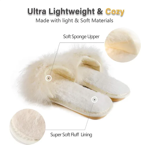 Miniatura 3 de Fur Story Pantuflas peludas para mujer, con punta abierta, de espuma viscoelástica, esponjosas, para casa