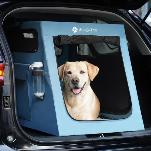 Miniatura 9 de Snagle Paw Jaula portátil para perros para viajes en automóvil, jaula de viaje plegable para perros grandes con marco de metal y ventanas de malla