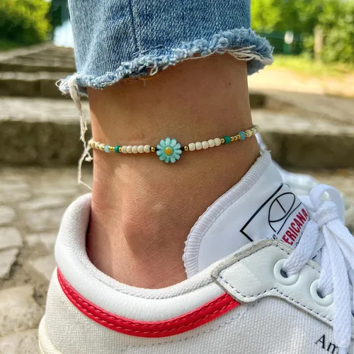 Miniatura 2 de Made by Nami Tobillera bohemia para surfista, impermeable y ajustable, con cuentas para mujer, hecha de cuerda de algodón encerado y cuentas
